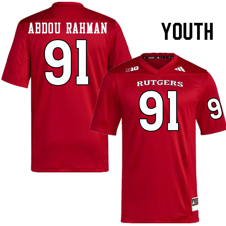 Youth #91 Djibril Abdou Rahman Rutgers Scarlet Knights 2024 College Football Jerseys Stitched-Scarle